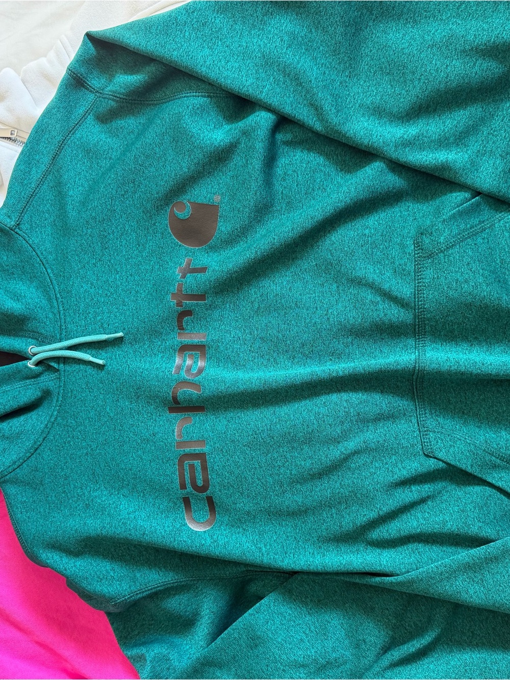 Carhartt Teal Hoodie with Logo and Drawstring